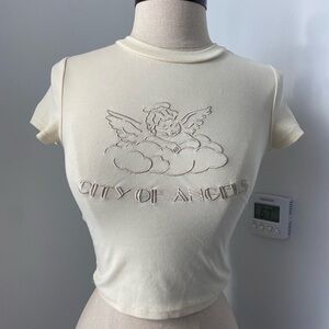 XS Cream “City of Angels” Baby Tee Y2K Aesthetic 1266